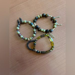 3  Handmade Glass and Stone Bead Bracelets with Metal Accents